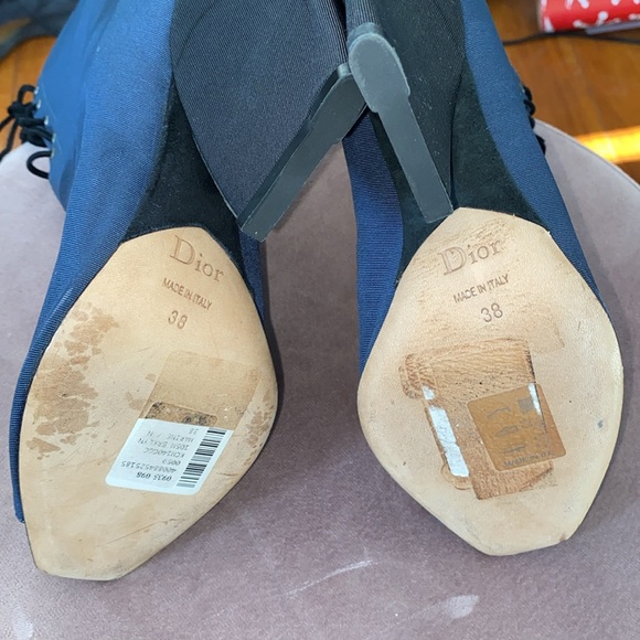 Christian Dior Navy lace up peep toe boots size 38 (7.5) - Picture 6 of 10